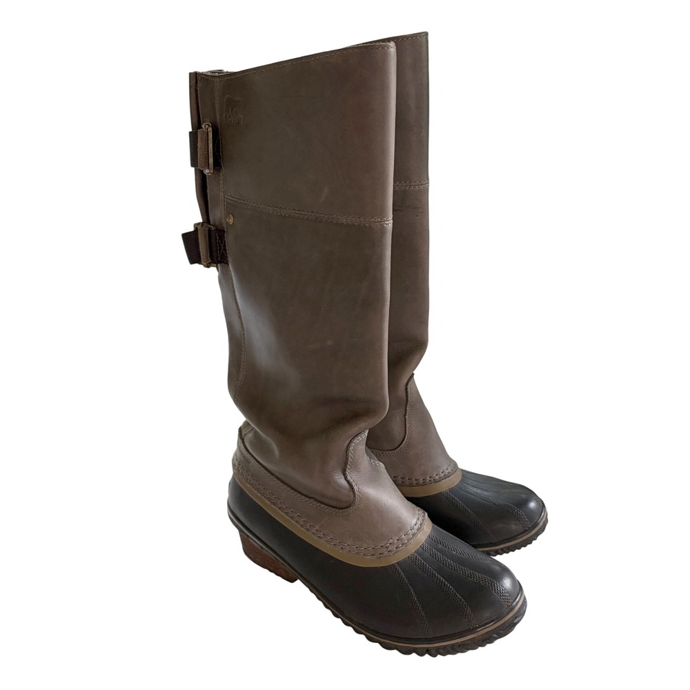 Sorel Slimpack Tall Riding Boots Gray Black Waterproof Womens 8